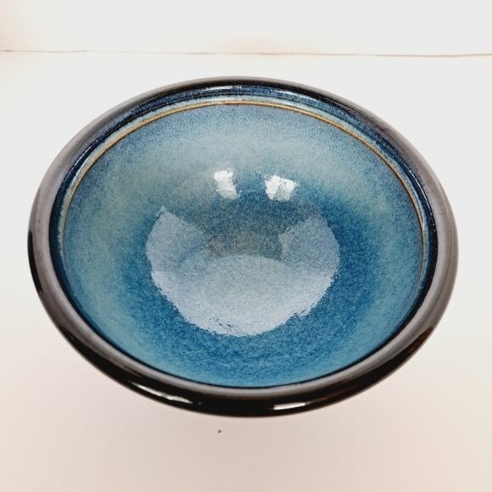 Handmade Studio Pottery Bowl and Tumbler Set Blue Reactive Glaze Signed Art Wear - Picture 4 of 8